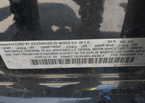 2010 Volkswagen Jetta Limited Edition from USA, damaged, VIN 3VWRZ7AJ5AM144457